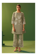 Grey Roman Silk Embroidered A-Line Co-Ord Set