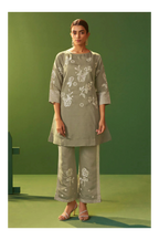 Grey Roman Silk Embroidered A-Line Co-Ord Set