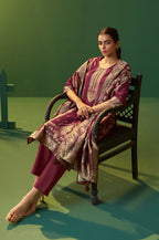 Wine Jacquard Art Silk Kurta Set with Cotton Bottom & Silk Jacquard Dupatta