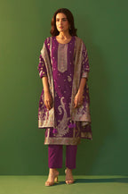 Purple Jacquard Art Silk Kurta Set with Cotton Bottom & Silk Jacquard Dupatta