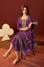 Green Chinnon Embroidered Kurta Set With dupatta
