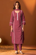 Sky Blue Pure Cotton Schiffly Kurta Set with Dupatta
