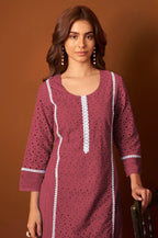 Sky Blue Pure Cotton Schiffly Kurta Set with Dupatta