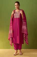 Green Chinon Embroidered Kurta Set with Jacquard Dupatta