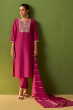Green Chinon Embroidered Kurta Set with Jacquard Dupatta