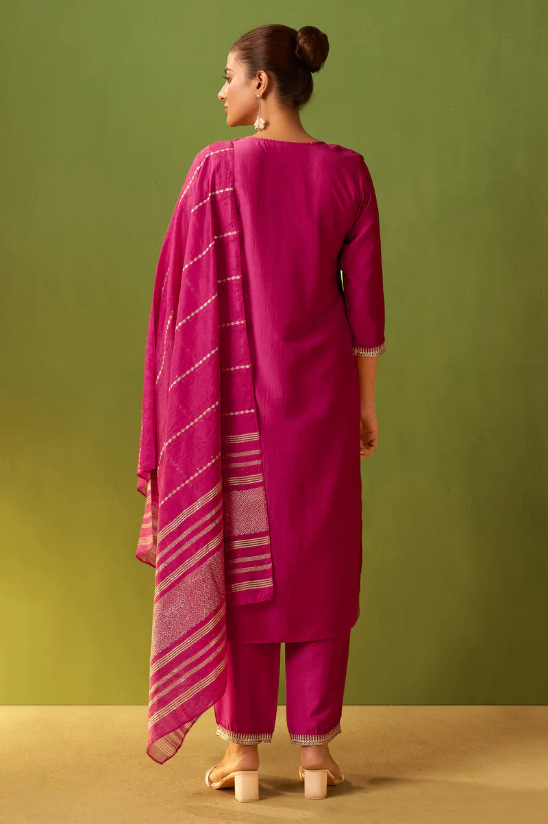 Green Chinon Embroidered Kurta Set with Jacquard Dupatta