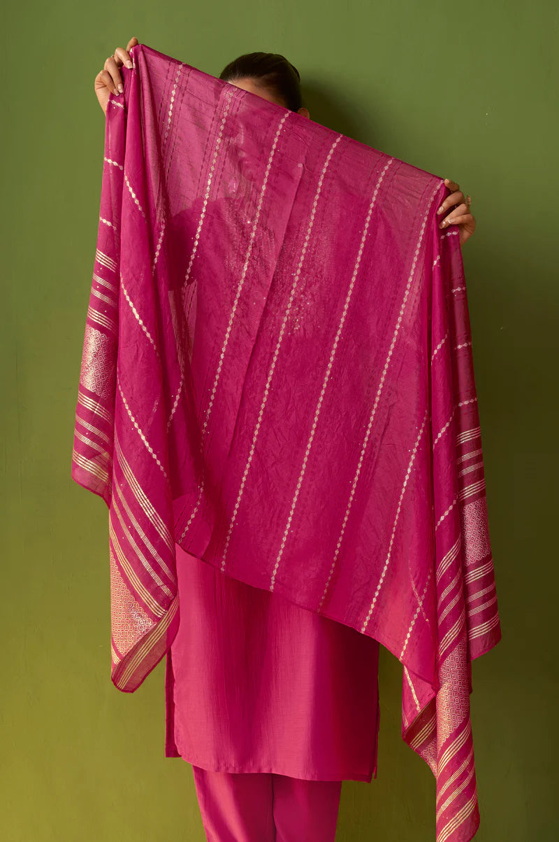 Green Chinon Embroidered Kurta Set with Jacquard Dupatta