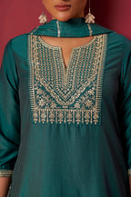 Green Chinon Embroidered Kurta Set with Jacquard Dupatta