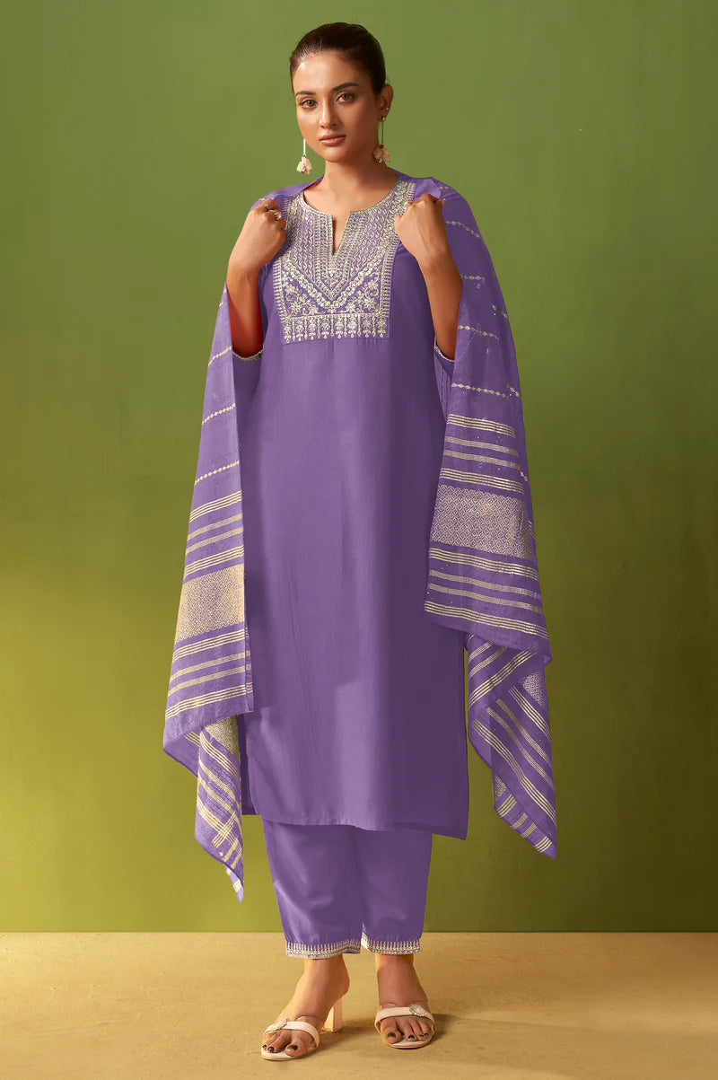 Green Chinon Embroidered Kurta Set with Jacquard Dupatta