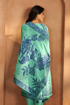 Teal Green Jacquard Art Silk Kurta Set with Cotton Bottom & Silk Jacquard Dupatta