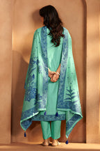 Teal Green Jacquard Art Silk Kurta Set with Cotton Bottom & Silk Jacquard Dupatta
