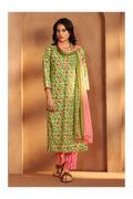 Pista Green Cotton Blend Printed Straight Kurta with Printed Pant & Chanderi Printed Dupatta