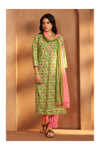 Pista Green Cotton Blend Printed Straight Kurta with Printed Pant & Chanderi Printed Dupatta