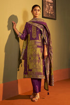 Wine Jacquard Art Silk Fla Wine Kurta Set with Cotton Bottom & Silk Blend Dupatta