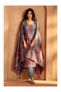 Grey Jacquard Art Silk Fla Grey Kurta Set with Cotton Bottom & Silk Blend Dupatta