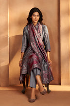 Grey Jacquard Art Silk Fla Grey Kurta Set with Cotton Bottom & Silk Blend Dupatta