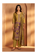 Mustard Jacquard Art Silk Kurta Set with Cotton Bottom & Silk Blend Dupatta