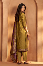 Mustard Jacquard Art Silk Kurta Set with Cotton Bottom & Silk Blend Dupatta