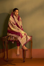 Maroon Jacquard Art Silk Kurta Set with Cotton Bottom & Silk Blend Dupatta