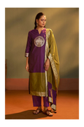 Wine Jacquard Art Silk Kurta Set with Cotton Bottom & Silk Blend Dupatta