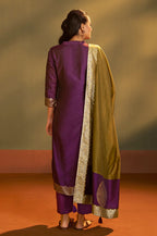 Wine Jacquard Art Silk Kurta Set with Cotton Bottom & Silk Blend Dupatta