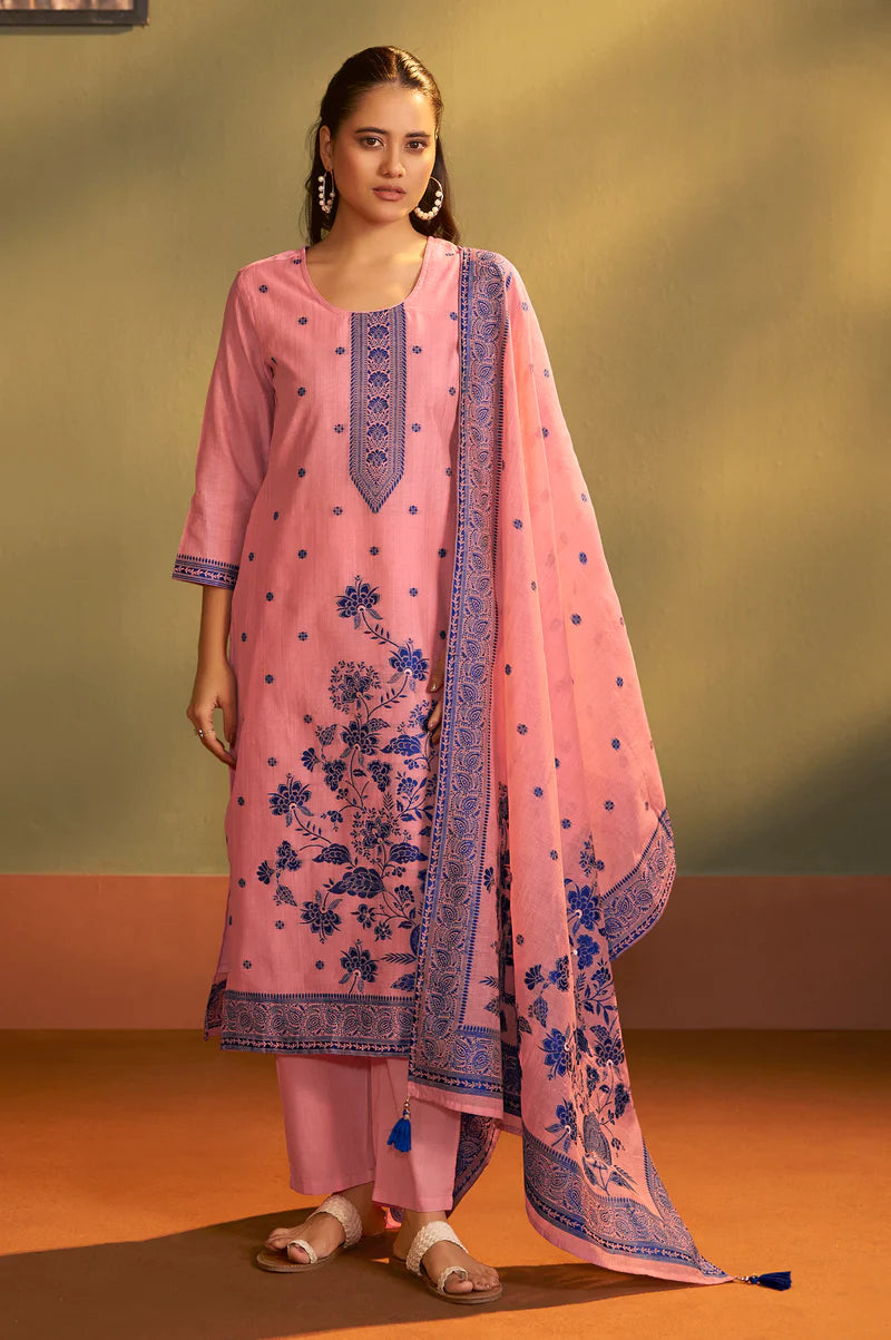 Pink Jacquard Art Silk Kurta Set with Cotton Bottom & Silk Blend Dupatta