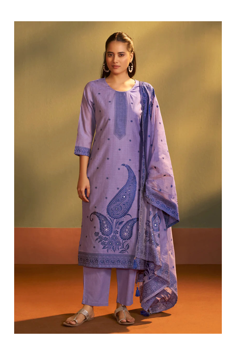 Lilac Jacquard Art Silk Kurta Set with Cotton Bottom & Silk Jacquard Dupatta