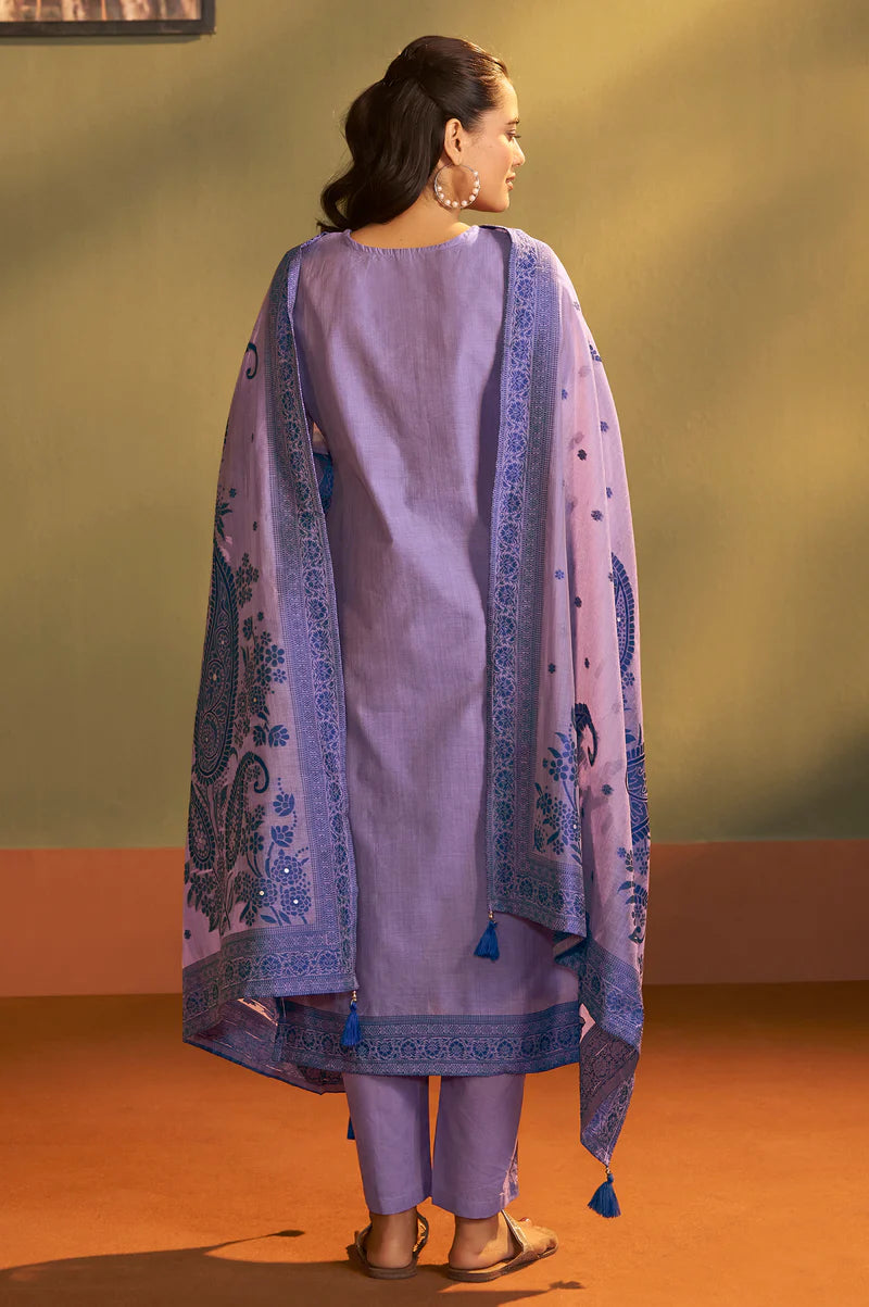 Lilac Jacquard Art Silk Kurta Set with Cotton Bottom & Silk Jacquard Dupatta