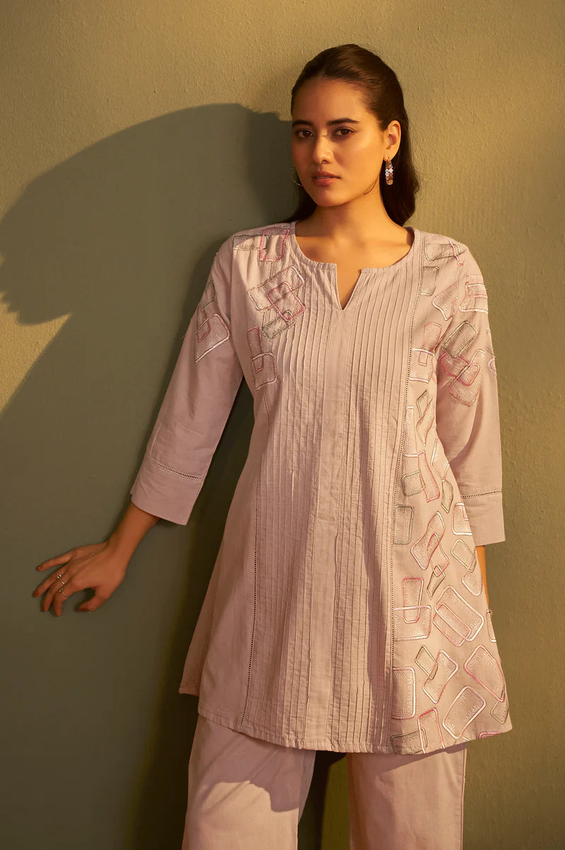 Brown Pure Cotton Embroidered Co-Ord Set