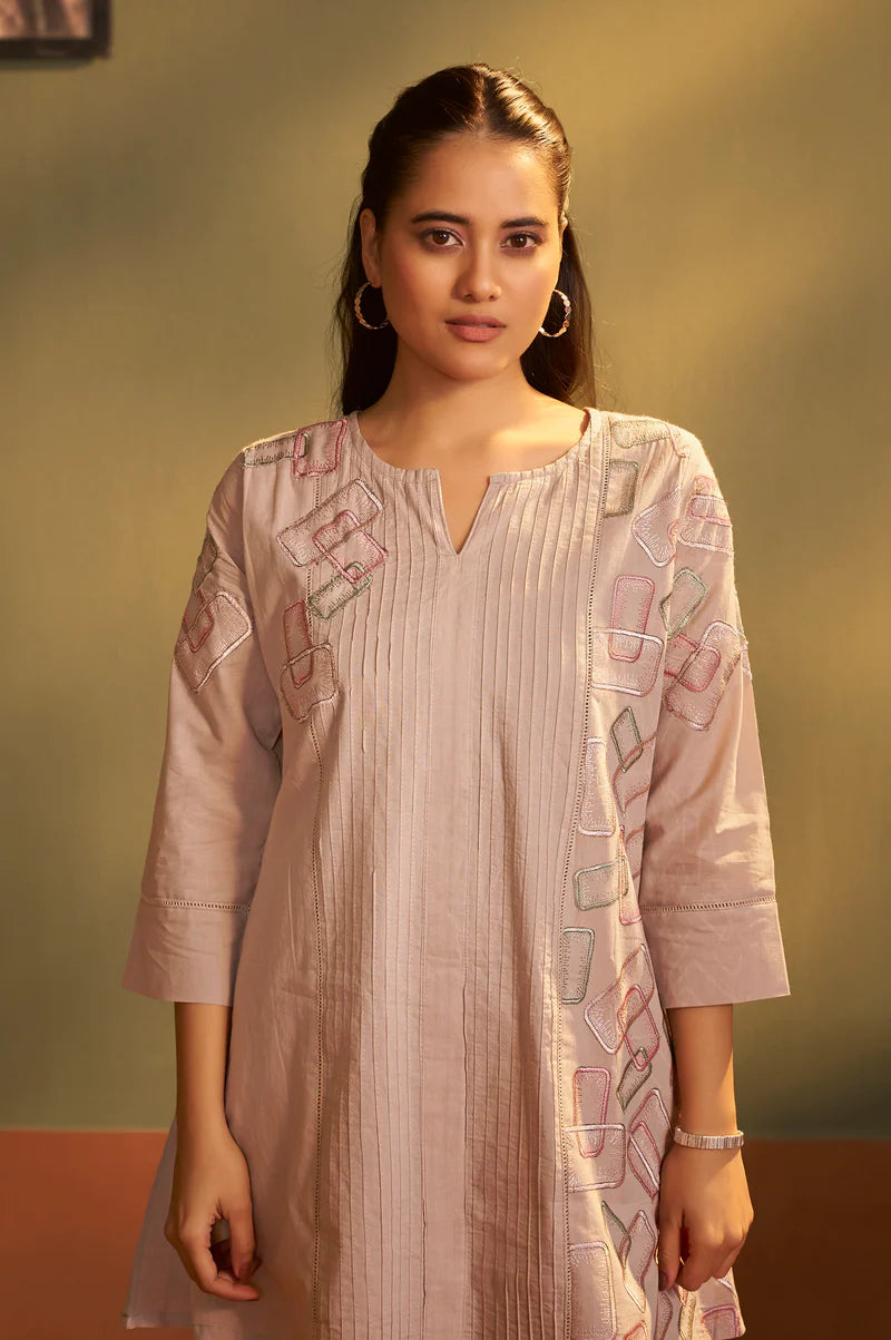 Brown Pure Cotton Embroidered Co-Ord Set