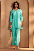 Women’s Pure Cotton Sky Blue Schiffli Co-Ord Set