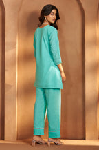 Women’s Pure Cotton Sky Blue Schiffli Co-Ord Set