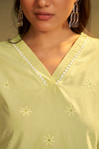 Women’s Pure Cotton Yellow Schiffli Co-Ord Set