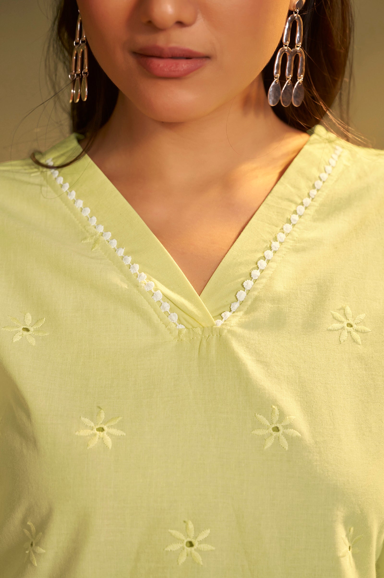 Women’s Pure Cotton Yellow Schiffli Co-Ord Set