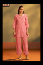 Women’s Pure Cotton Rust Schiffli Co-Ord Set