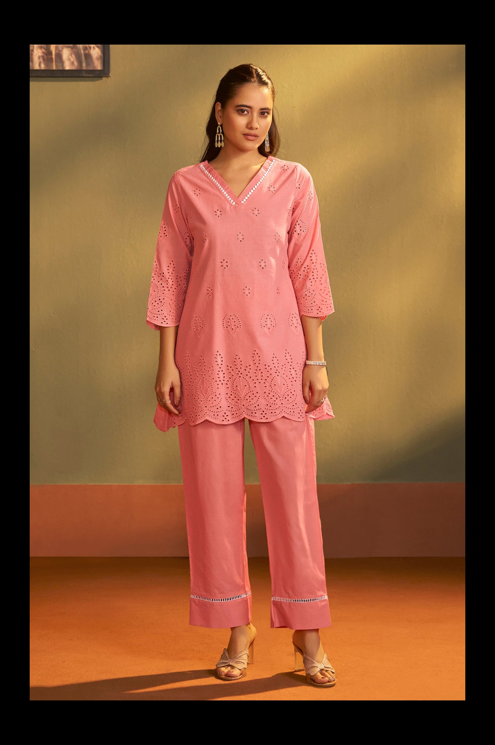 Women’s Pure Cotton Rust Schiffli Co-Ord Set