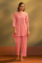 Women’s Pure Cotton Rust Schiffli Co-Ord Set