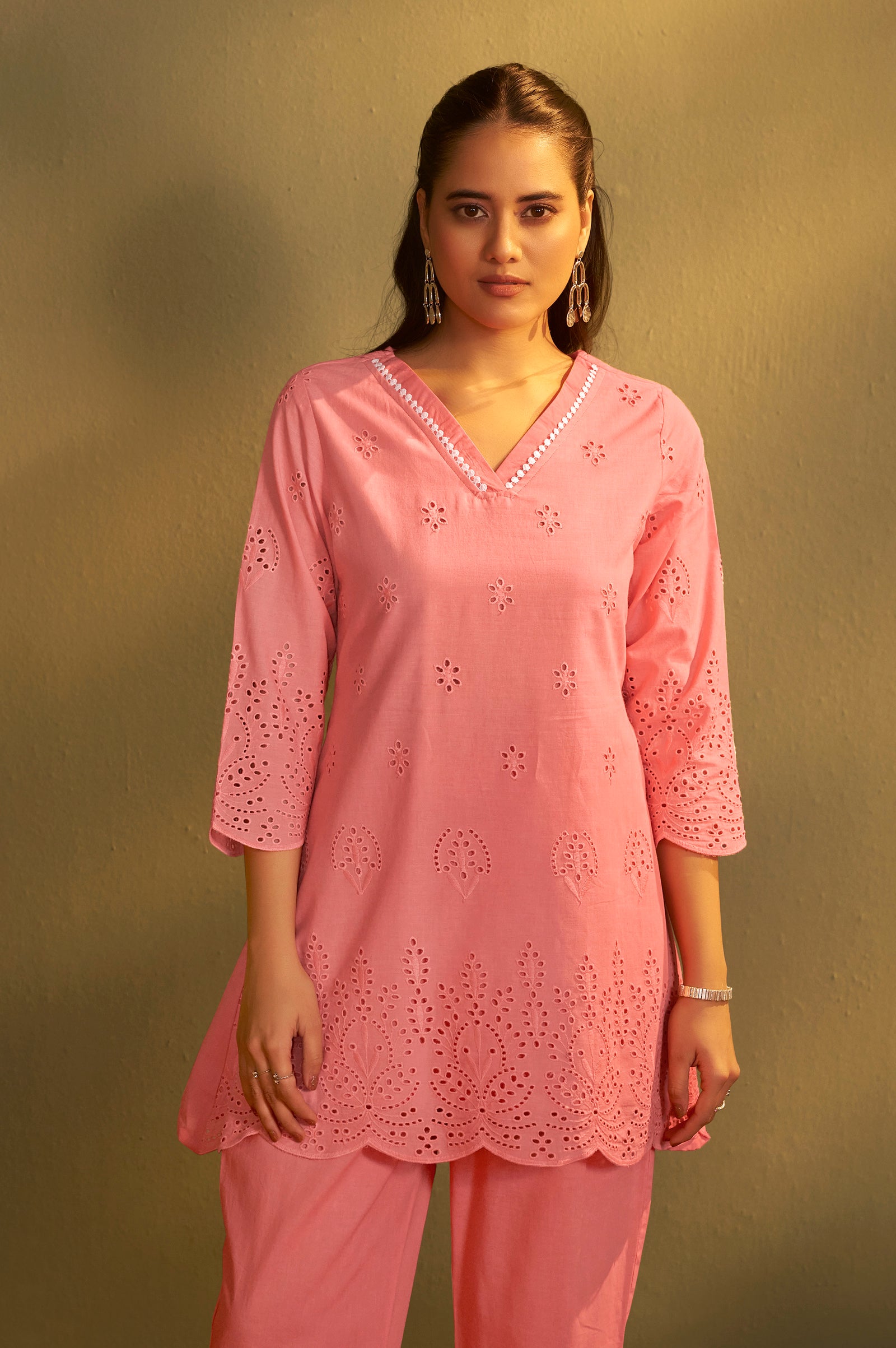 Women’s Pure Cotton Rust Schiffli Co-Ord Set