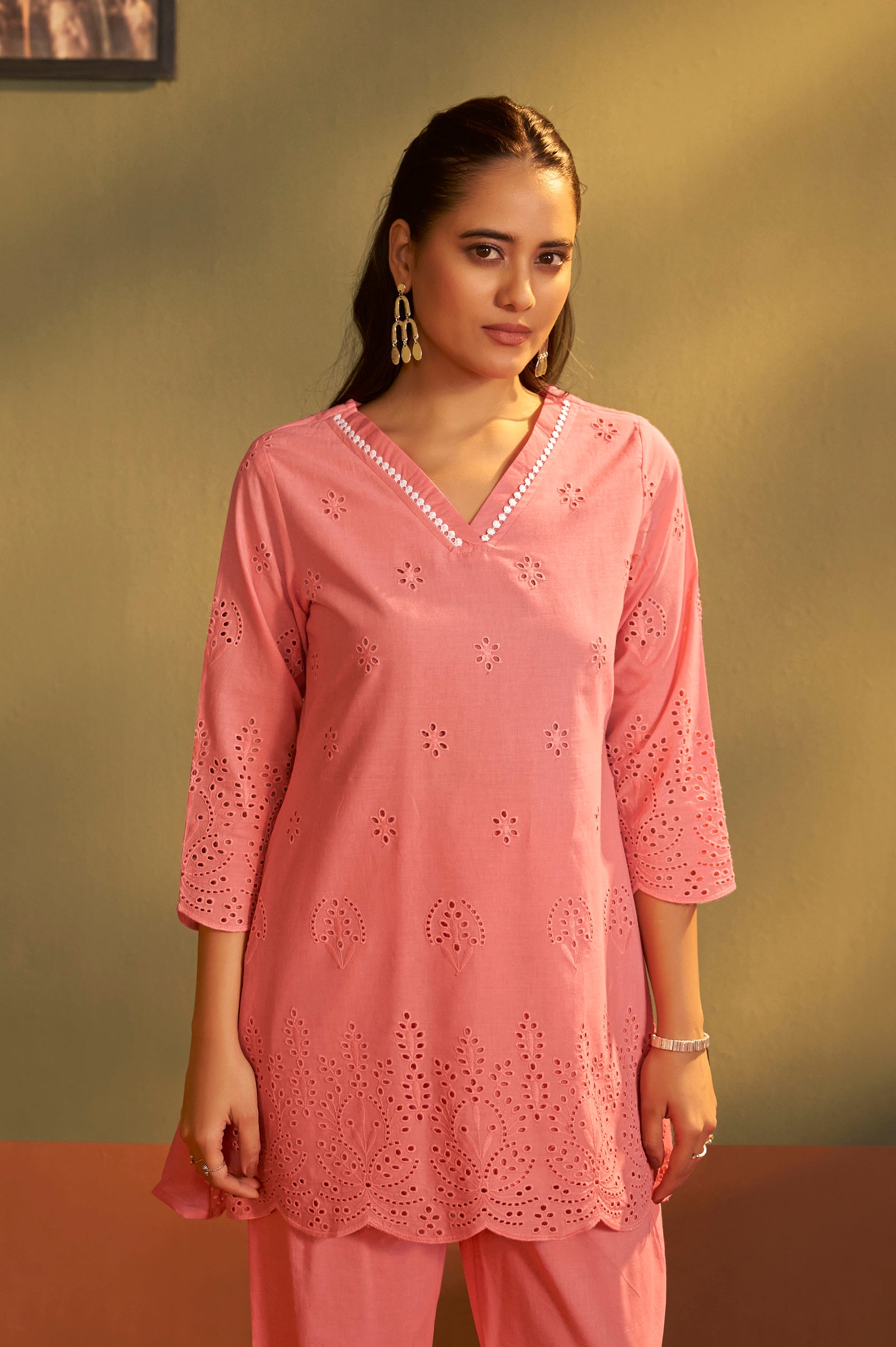 Women’s Pure Cotton Rust Schiffli Co-Ord Set