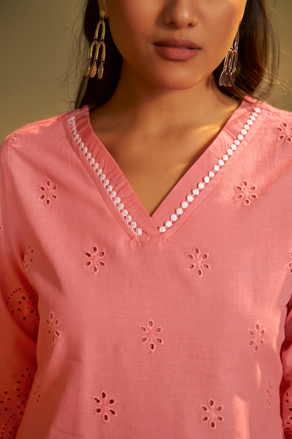 Women’s Pure Cotton Rust Schiffli Co-Ord Set