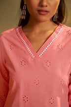 Women’s Pure Cotton Rust Schiffli Co-Ord Set