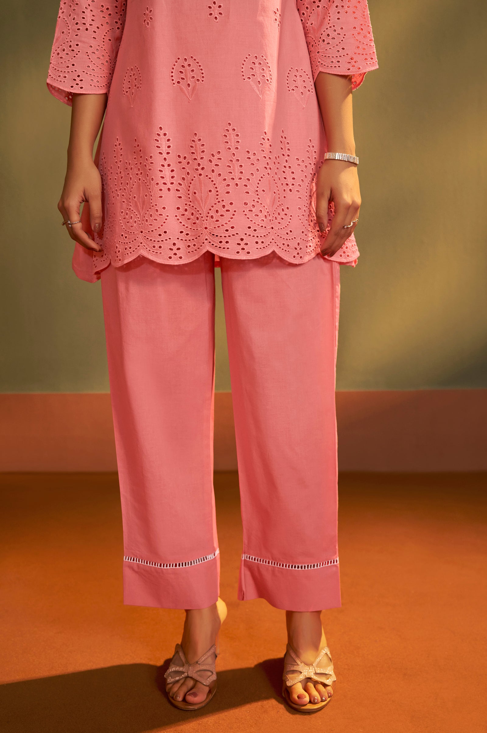 Women’s Pure Cotton Rust Schiffli Co-Ord Set