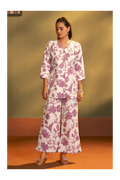 Women’s Cream Cotton Blend Printed Co-Ord Set