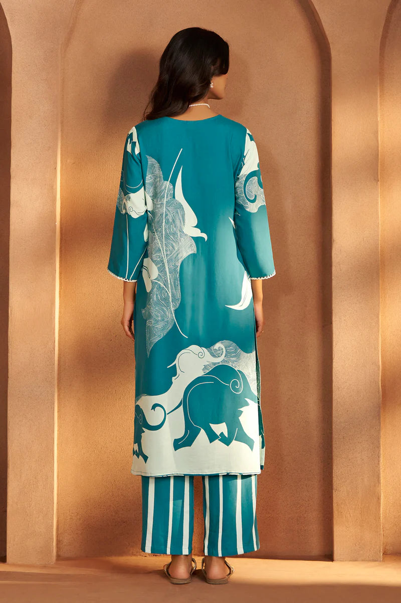 Purple Viscose Rayon Printed Straight Co-Ord Set