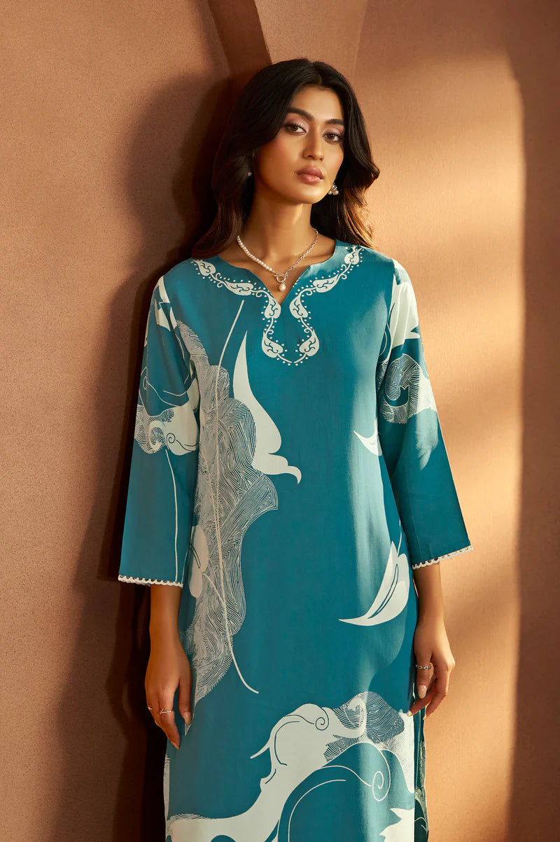 Purple Viscose Rayon Printed Straight Co-Ord Set