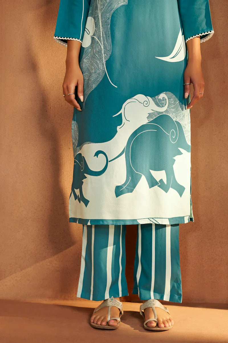 Purple Viscose Rayon Printed Straight Co-Ord Set