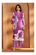 Purple Viscose Rayon Printed Straight Co-Ord Set