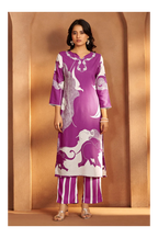 Purple Viscose Rayon Printed Straight Co-Ord Set