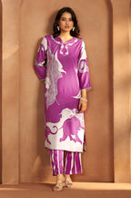 Purple Viscose Rayon Printed Straight Co-Ord Set