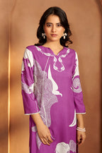 Purple Viscose Rayon Printed Straight Co-Ord Set